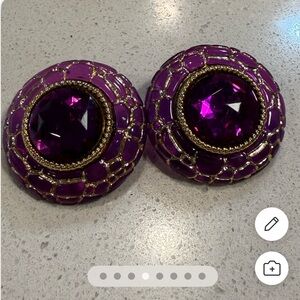 1980’s Huge GLIMMERING Purple Round Jewel of the Nile Statement Earrings